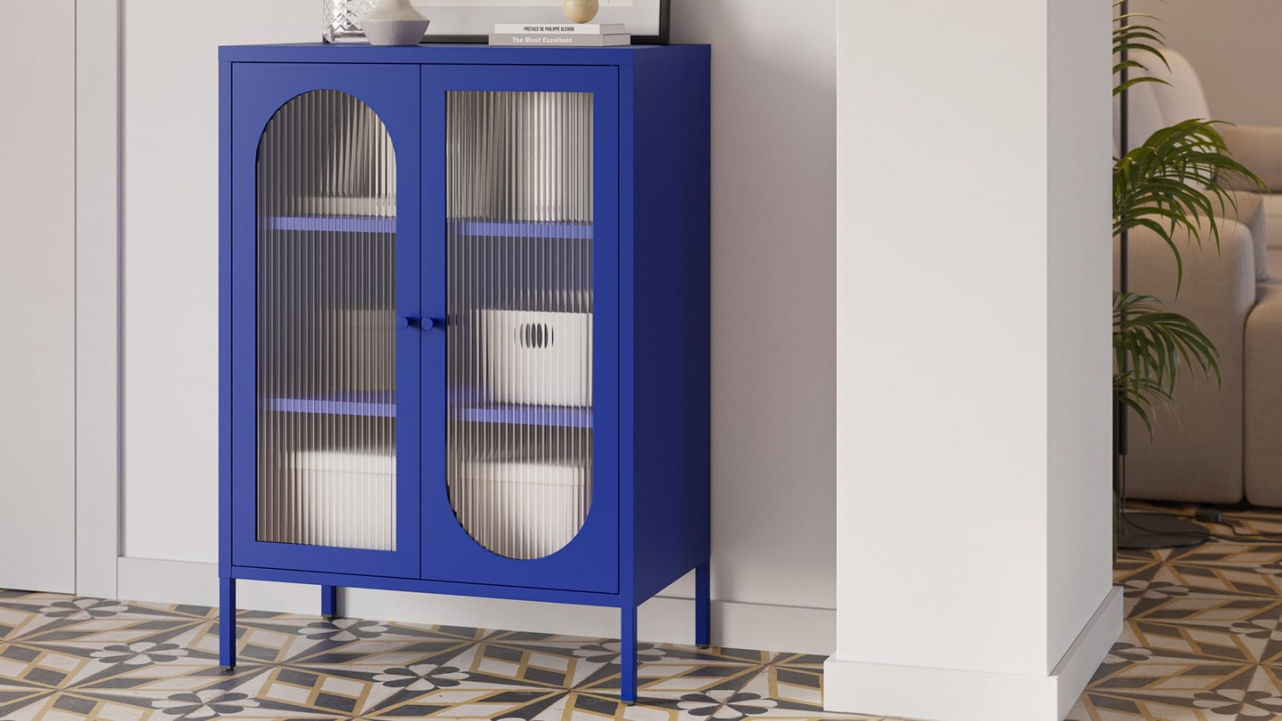 Buffet 2 portes en métal bleu électrique 70 cm - Ysia