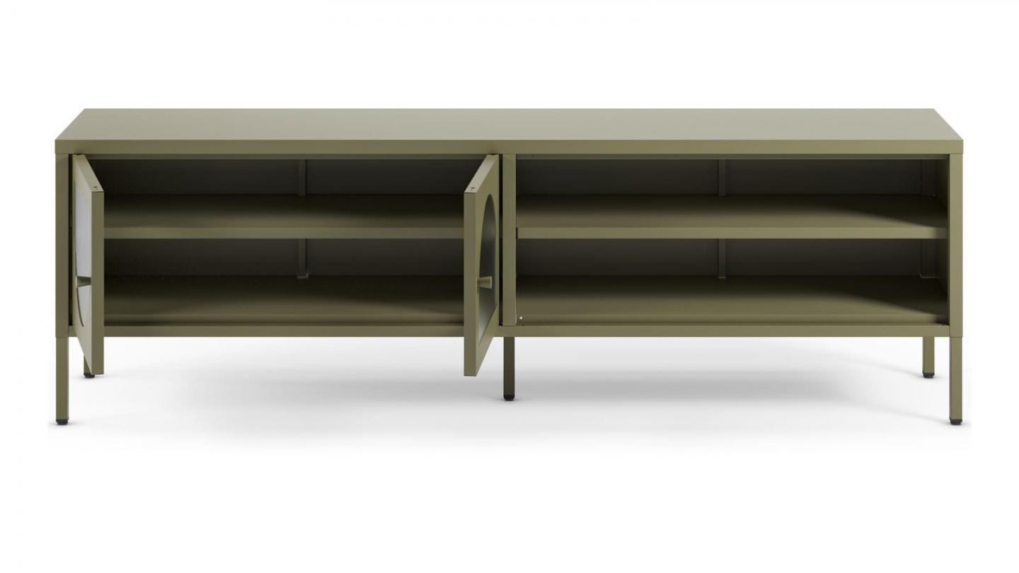 Meuble TV 2 portes 2 niches en métal vert 160 cm - Ysia