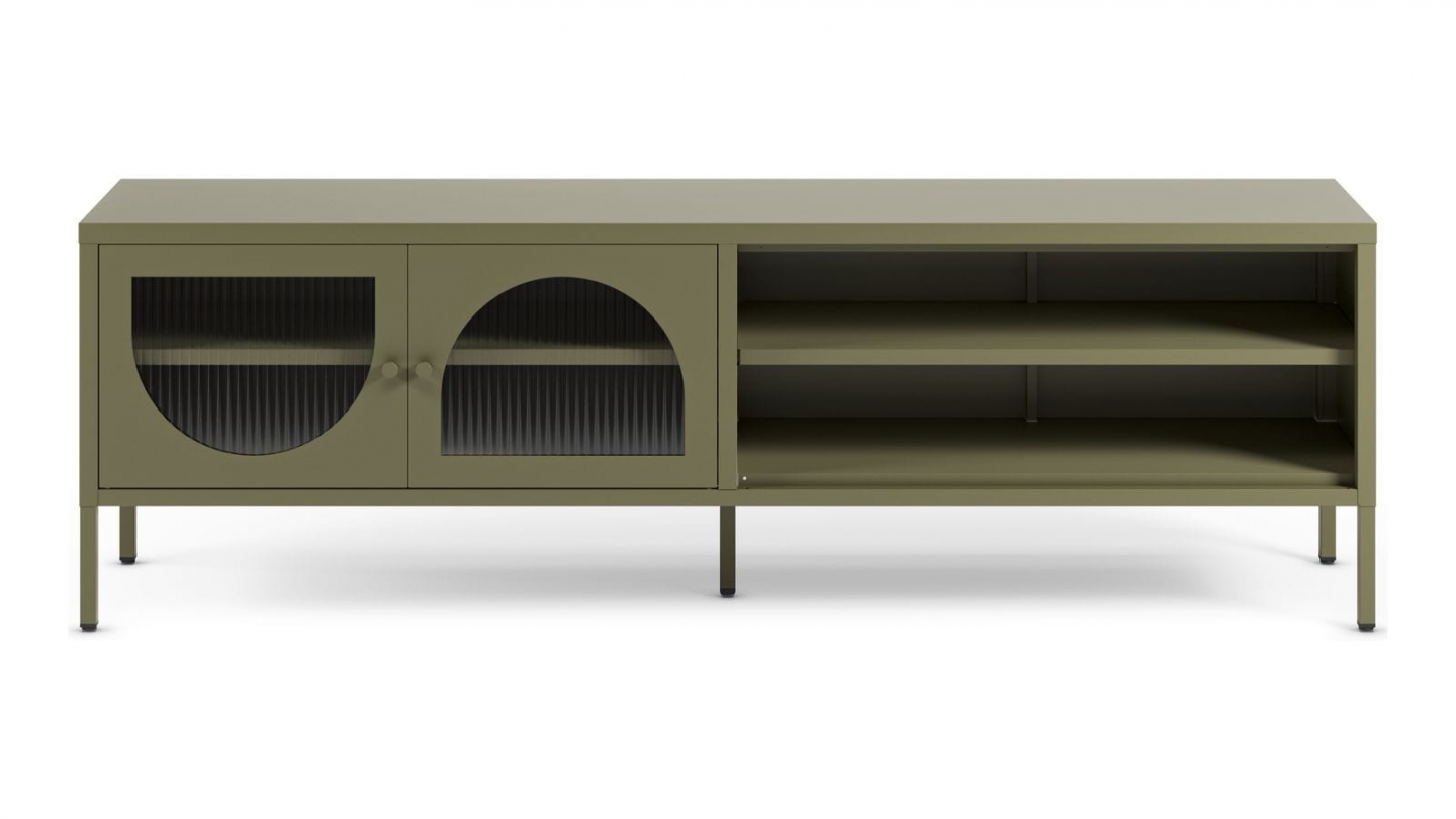 Meuble TV 2 portes 2 niches en métal vert 160 cm - Ysia