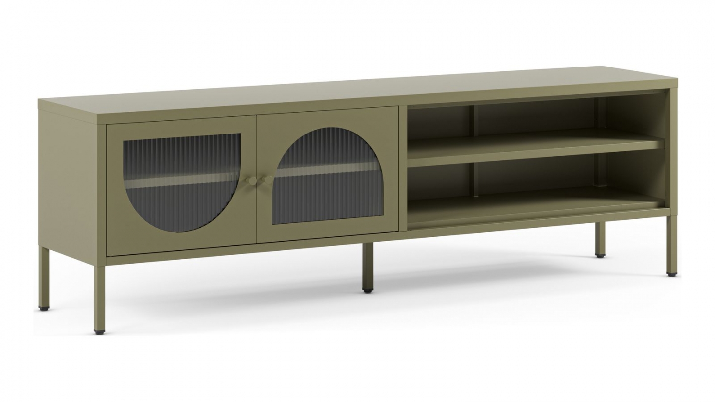 Meuble TV 2 portes 2 niches en métal vert 160 cm - Ysia