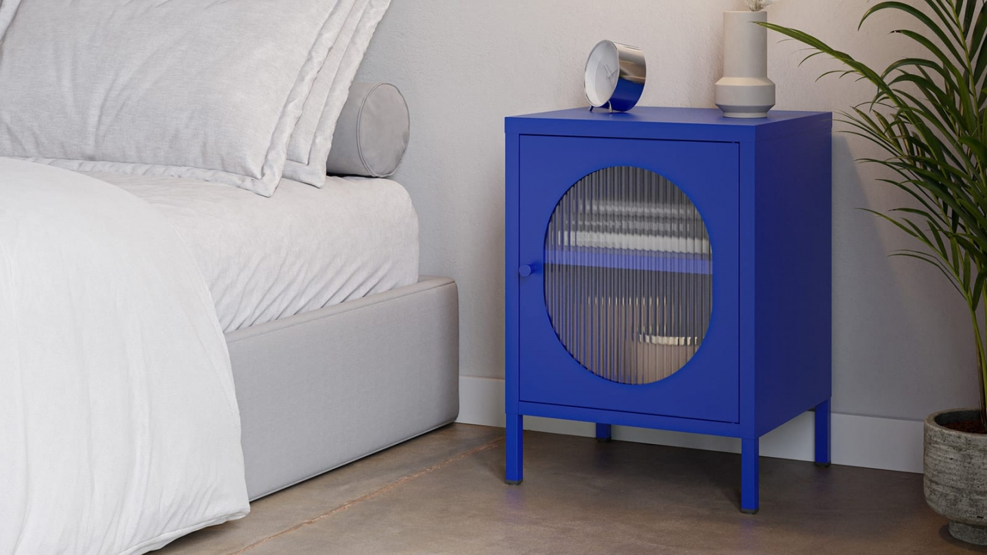 Table de chevet 1 porte en métal bleu électrique 40 cm - Ysia