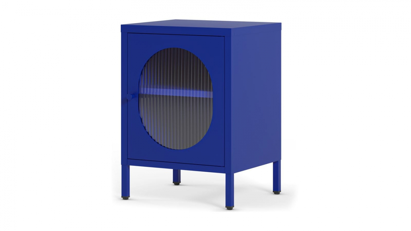 Table de chevet 1 porte en métal bleu électrique 40 cm - Ysia