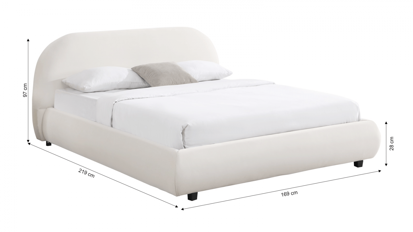Lit adulte 140x190 cm avec sommier et tête de lit matelassée en velours beige - Maddie Lit adulte 140x190 cm avec sommier et tête de lit matelassée en velours beige - Maddie