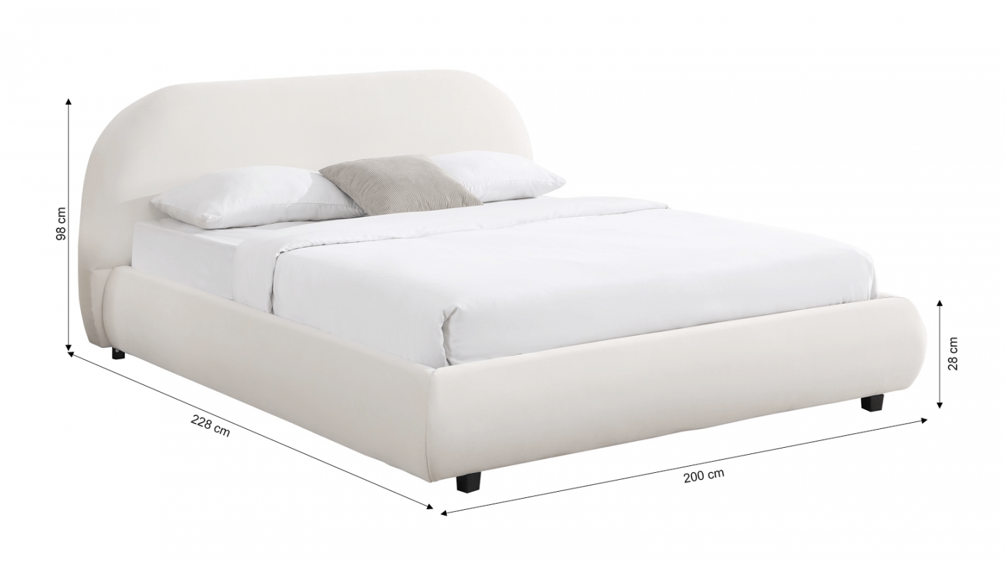 Lit adulte 180x200 cm avec sommier et tête de lit matelassée en velours beige - Maddie Lit adulte 180x200 cm avec sommier et tête de lit matelassée en velours beige - Maddie