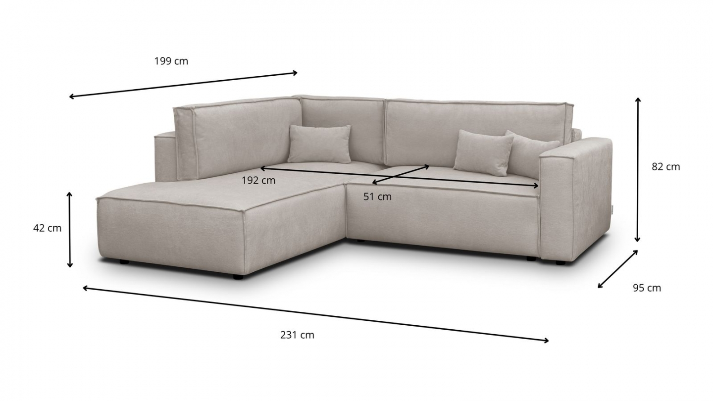 Canapé d'angle ouvert à gauche convertible 3 places en tissu chenille taupe - Emma