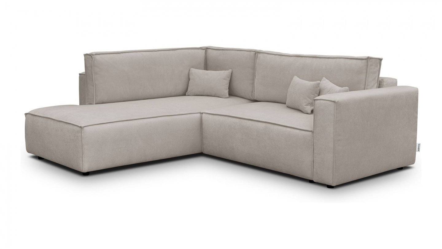 Canapé d'angle ouvert à gauche convertible 3 places en tissu chenille taupe - Emma