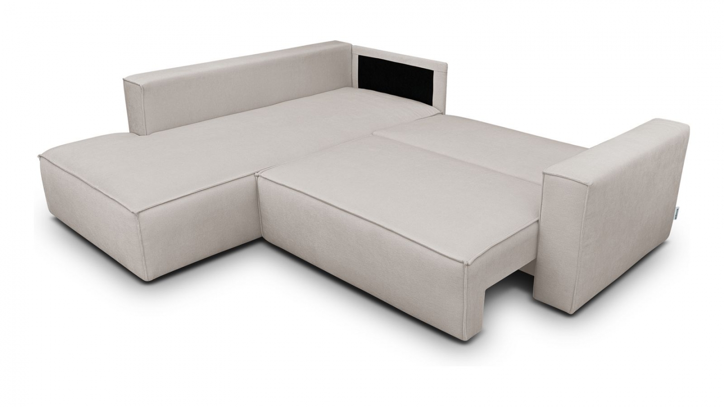 Canapé d'angle ouvert à gauche convertible 3 places en tissu chenille taupe - Emma