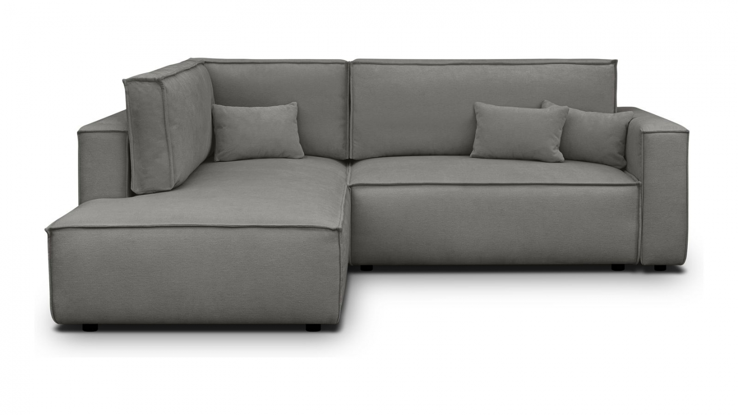 Canapé d'angle ouvert à gauche convertible 3 places en tissu chenille gris - Emma