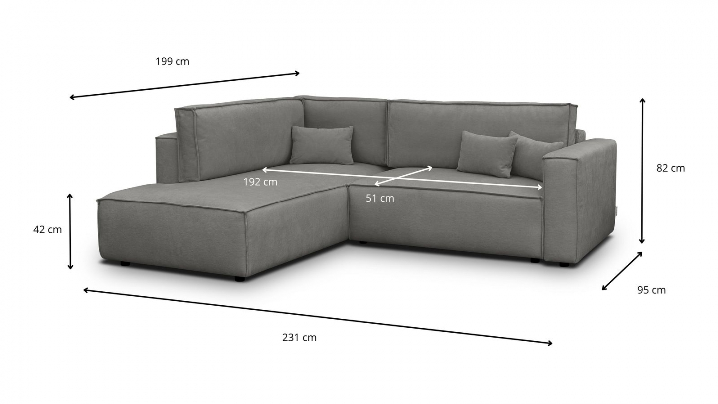 Canapé d'angle ouvert à gauche convertible 3 places en tissu chenille gris - Emma