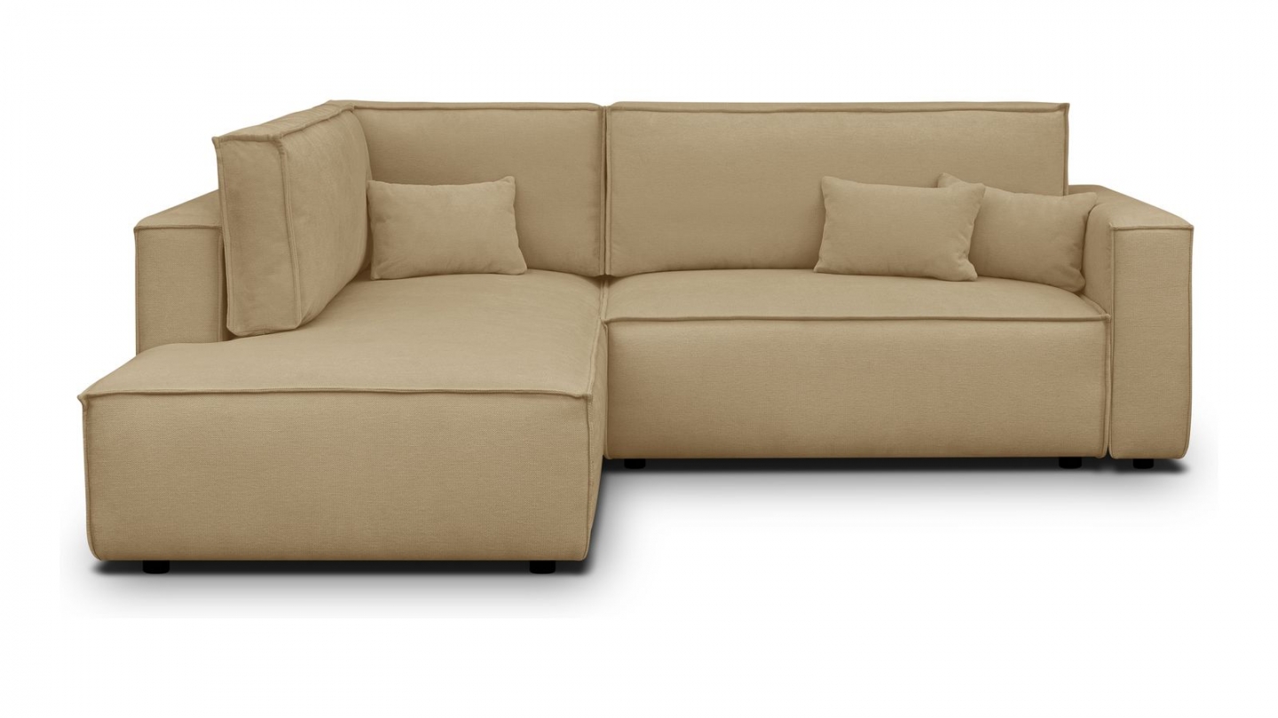 Canapé d'angle ouvert à gauche convertible 3 places en tissu chenille miel - Emma