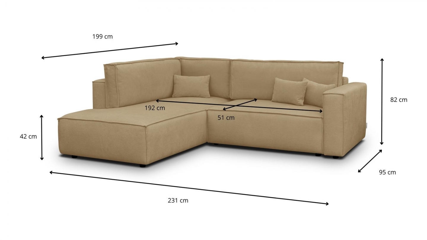 Canapé d'angle ouvert à gauche convertible 3 places en tissu chenille miel - Emma