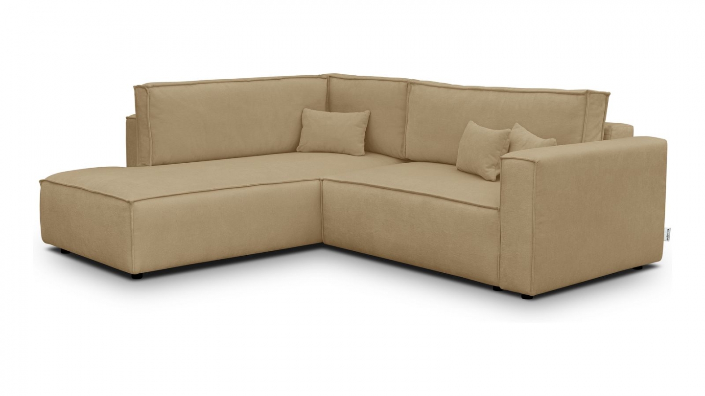 Canapé d'angle ouvert à gauche convertible 3 places en tissu chenille miel - Emma