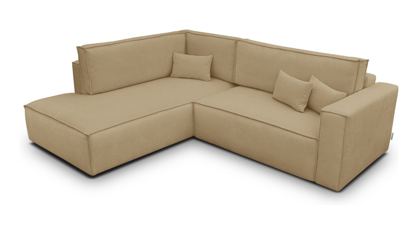 Canapé d'angle ouvert à gauche convertible 3 places en tissu chenille miel - Emma