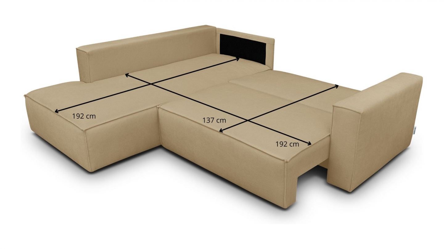 Canapé d'angle ouvert à gauche convertible 3 places en tissu chenille miel - Emma