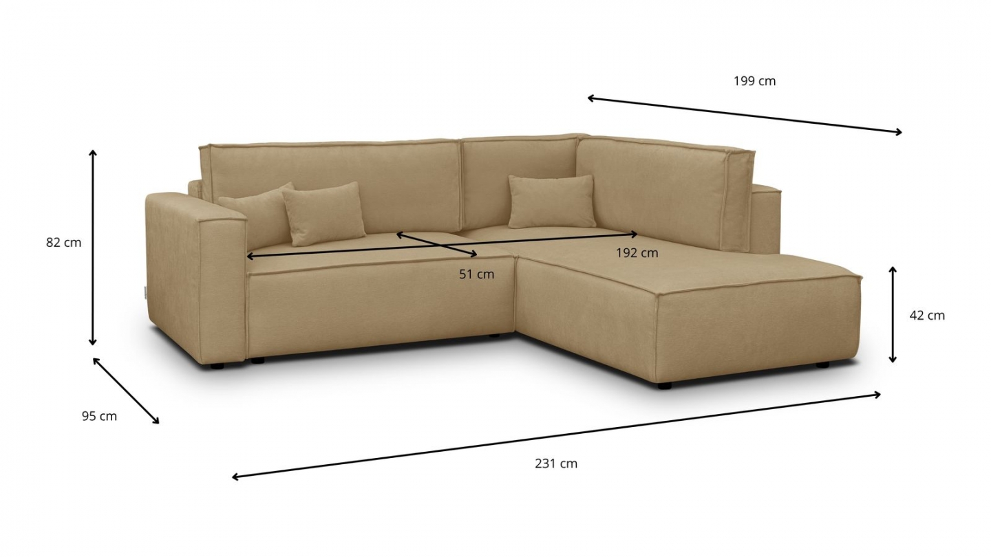 Canapé d'angle ouvert à droite convertible 3 places en tissu chenille miel - Emma Canapé d'angle ouvert à droite convertible 3 places en tissu chenille miel - Emma
