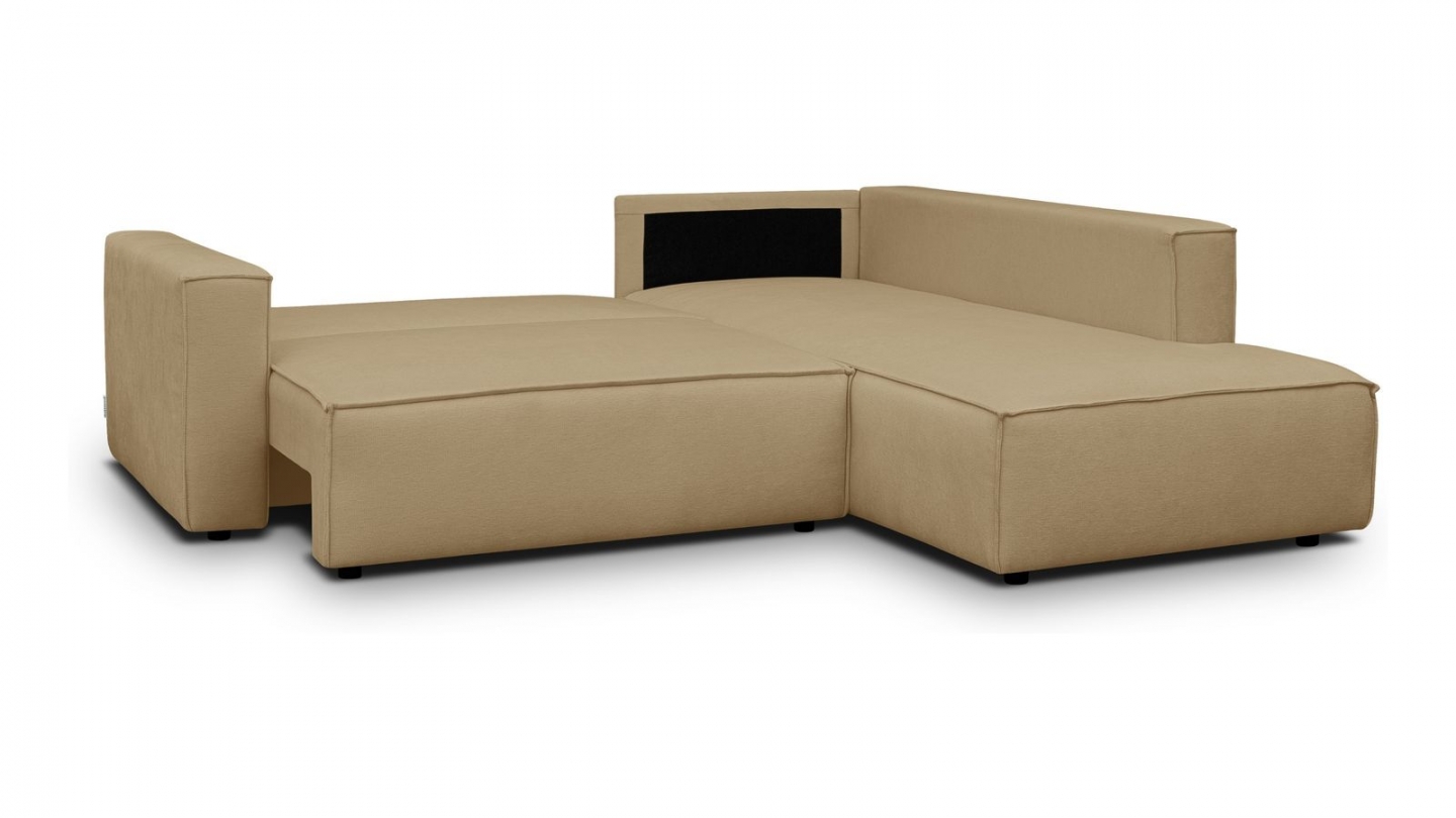 Canapé d'angle ouvert à droite convertible 3 places en tissu chenille miel - Emma Canapé d'angle ouvert à droite convertible 3 places en tissu chenille miel - Emma