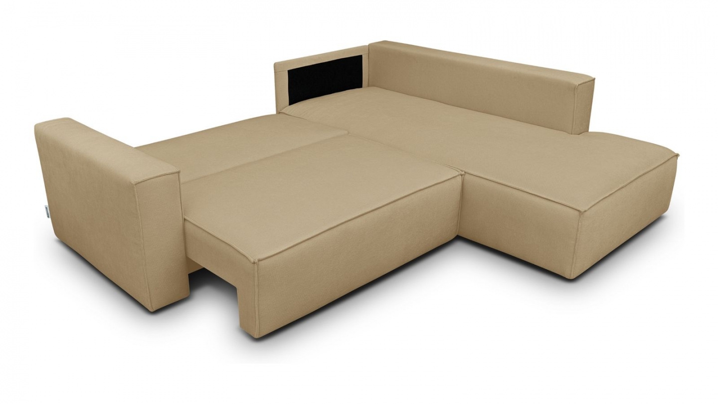 Canapé d'angle ouvert à droite convertible 3 places en tissu chenille miel - Emma Canapé d'angle ouvert à droite convertible 3 places en tissu chenille miel - Emma