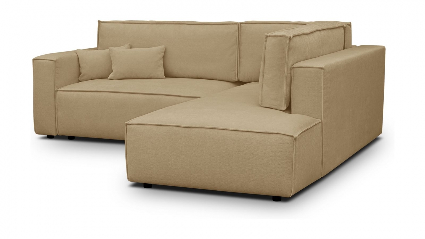 Canapé d'angle ouvert à droite convertible 3 places en tissu chenille miel - Emma Canapé d'angle ouvert à droite convertible 3 places en tissu chenille miel - Emma