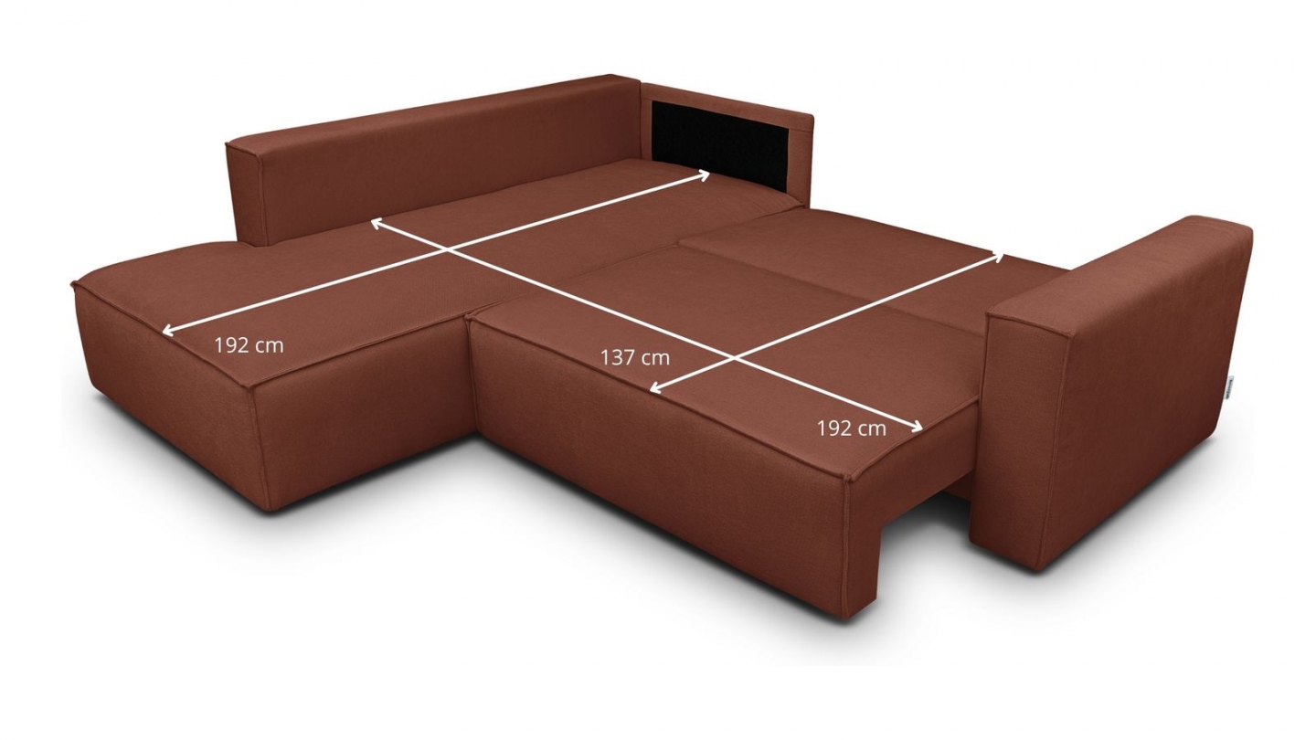 Canapé d'angle ouvert à gauche convertible 3 places en tissu chenille rouille foncé - Emma