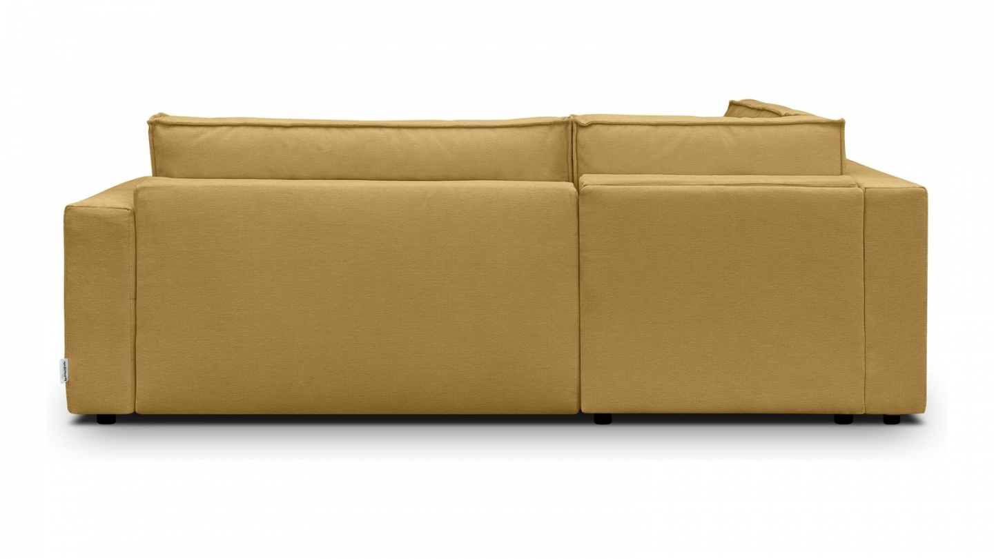 Canapé d'angle ouvert à gauche convertible 3 places en tissu chenille jaune moutarde - Emma