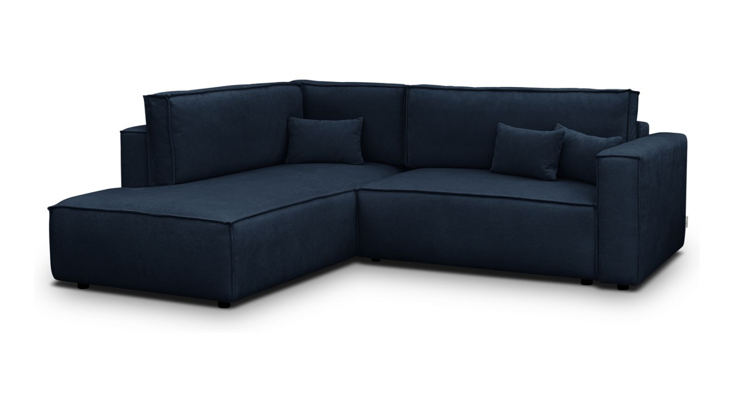 Canapé d'angle ouvert à gauche convertible 3 places en tissu chenille bleu foncé - Emma