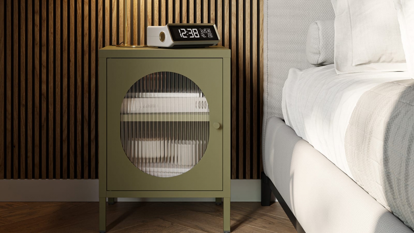 Table de chevet 1 porte en métal vert 40 cm - Ysia