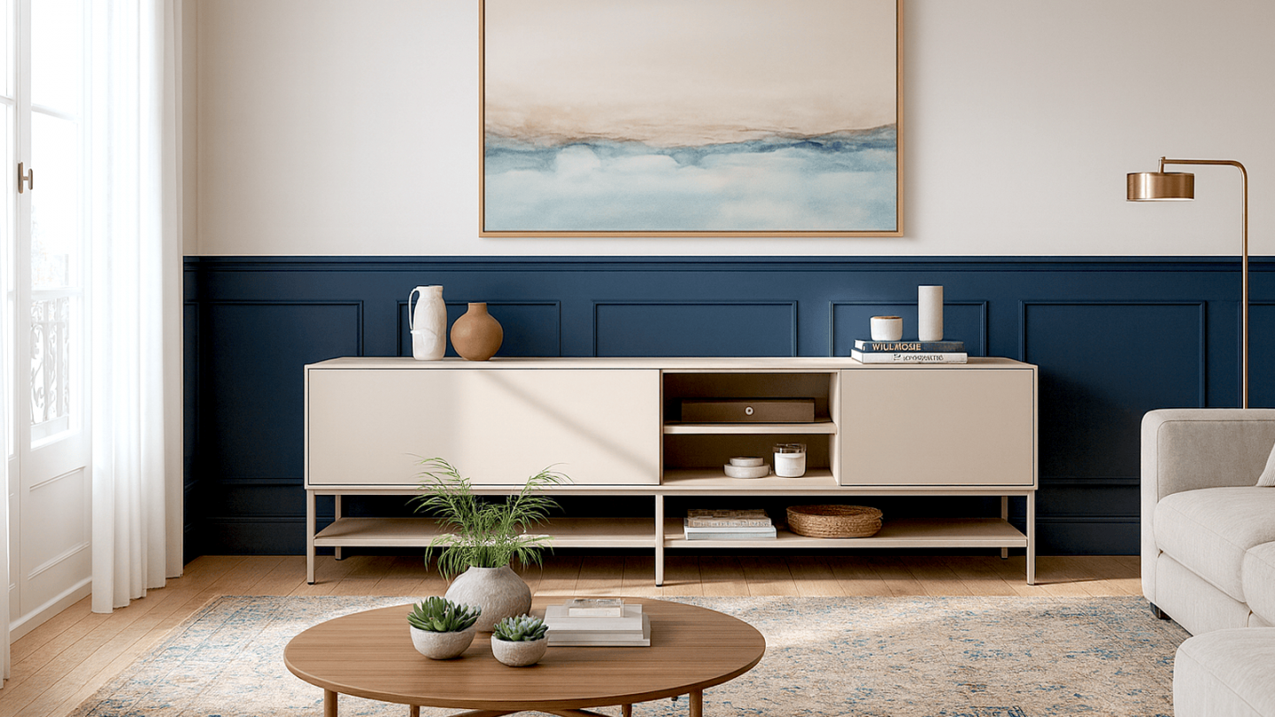 Meuble TV 2 portes 2 niches beige 180 cm - Zara