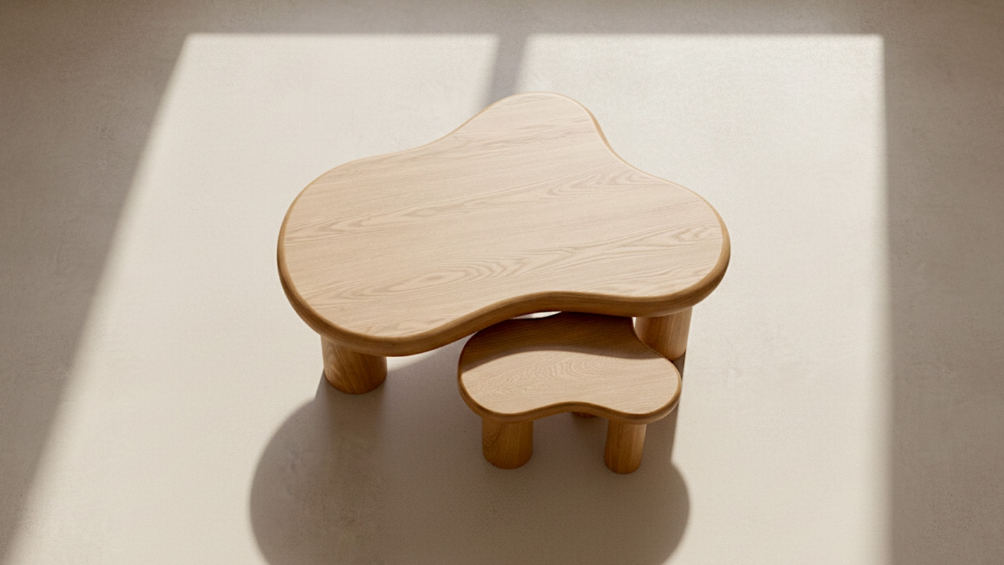 Lot de 2 tables basses organiques gigognes en bois - Wave