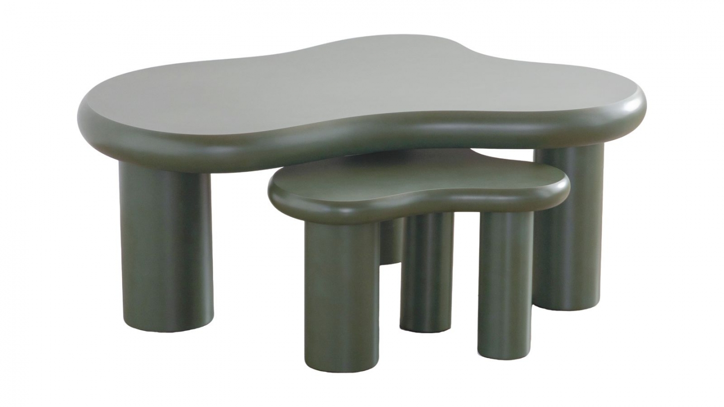 Lot de 2 tables basses organiques gigognes vert mat - Wave