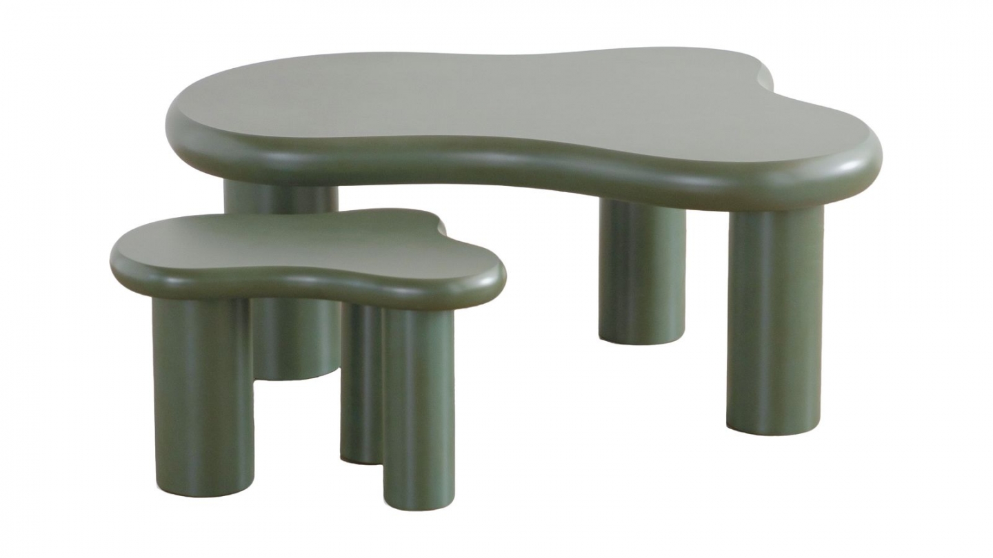 Lot de 2 tables basses organiques gigognes vert mat - Wave