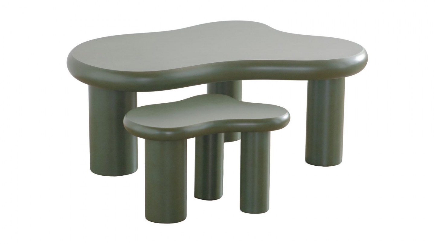 Lot de 2 tables basses organiques gigognes vert mat - Wave