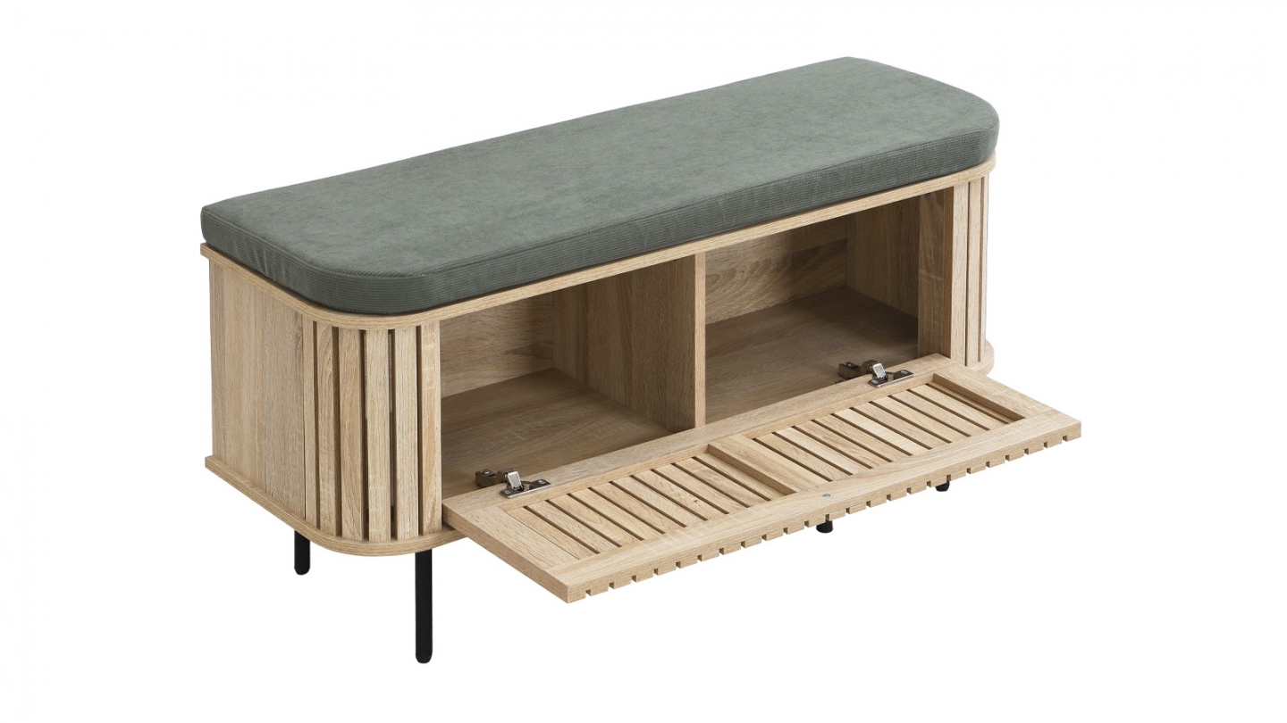 Banc d'entrée avec rangement chaussures en bois couleur chêne 100 cm - Solna Banc d'entrée avec rangement chaussures en bois couleur chêne 100 cm - Solna