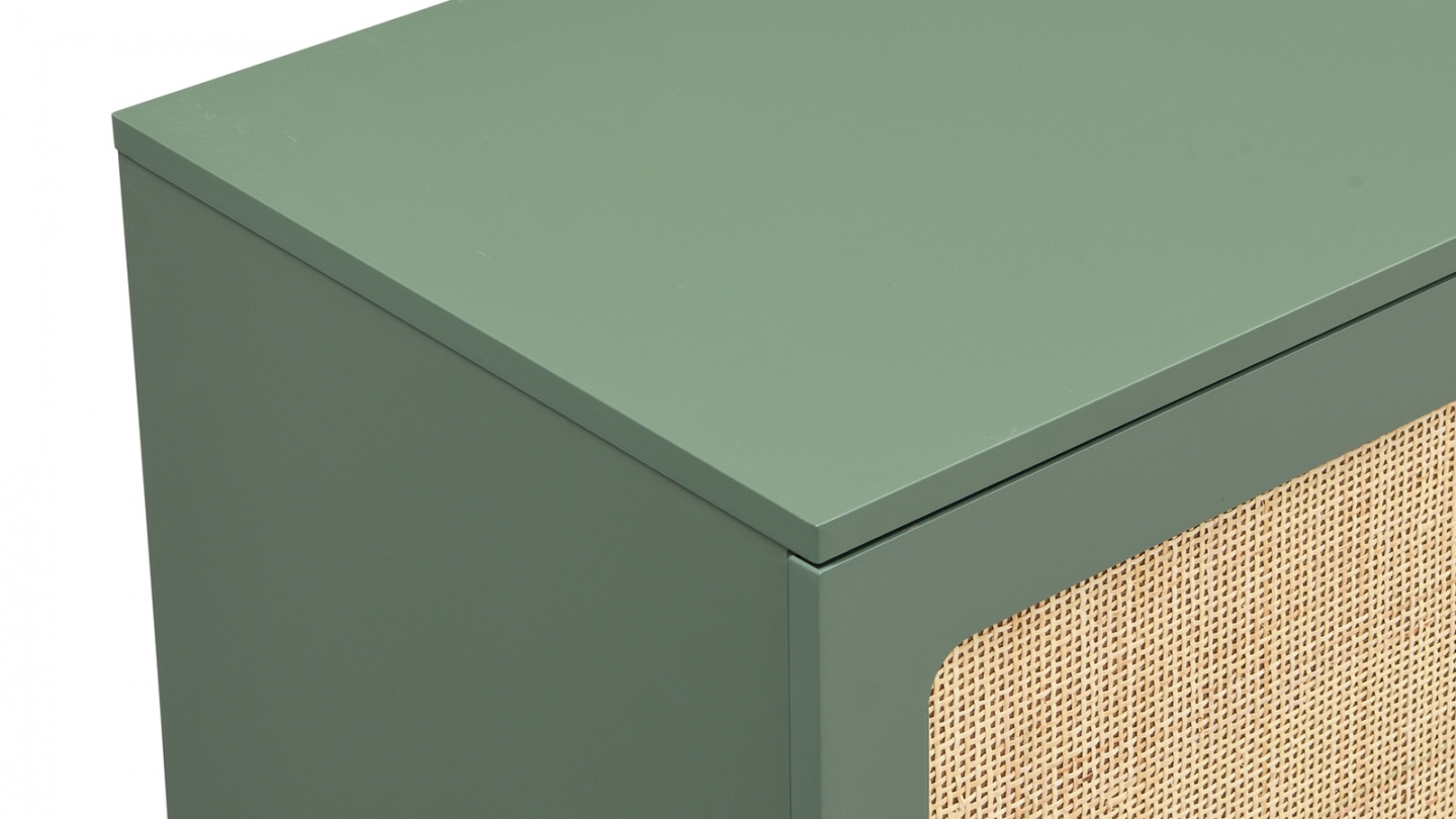 Meuble TV 2 portes bicolore vert / cannage L160xP40HH55 cm - Luma