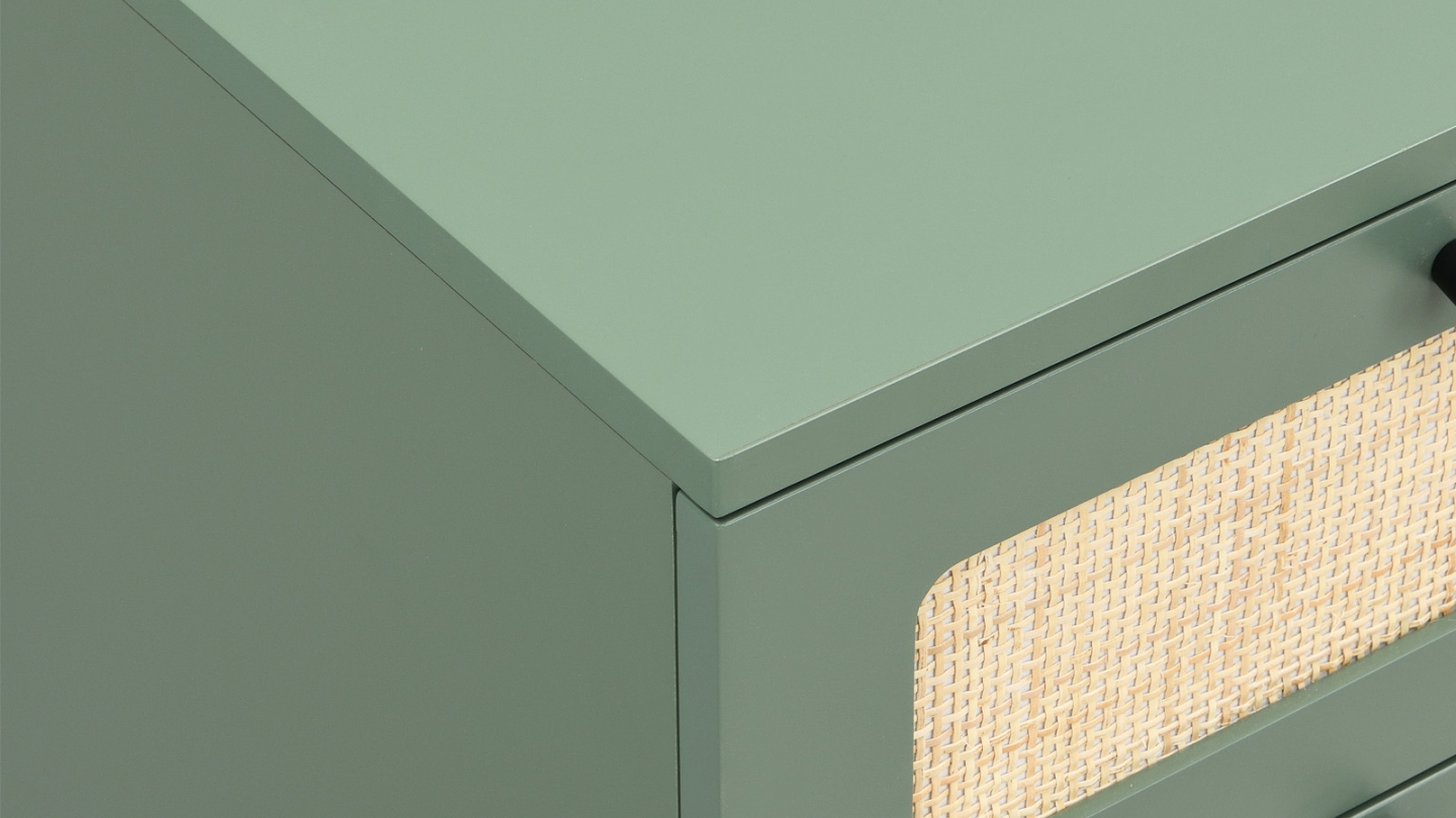 Table de chevet 2 tiroirs bicolore vert / cannage L40xP40xH55 cm - Luma