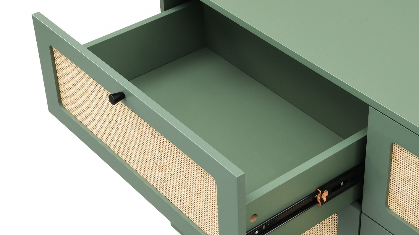 Commode en cannage 6 tiroirs verte 120cm - Luma