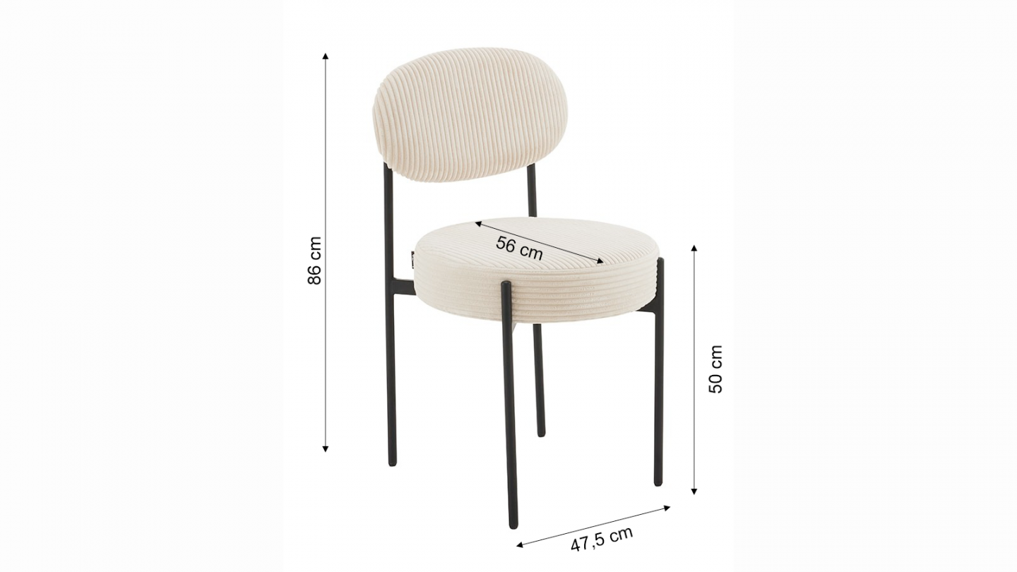 Lot de 2 chaises en velours côtelé beige, piètement métal noir - Evora Lot de 2 chaises en velours côtelé beige, piètement métal noir - Evora