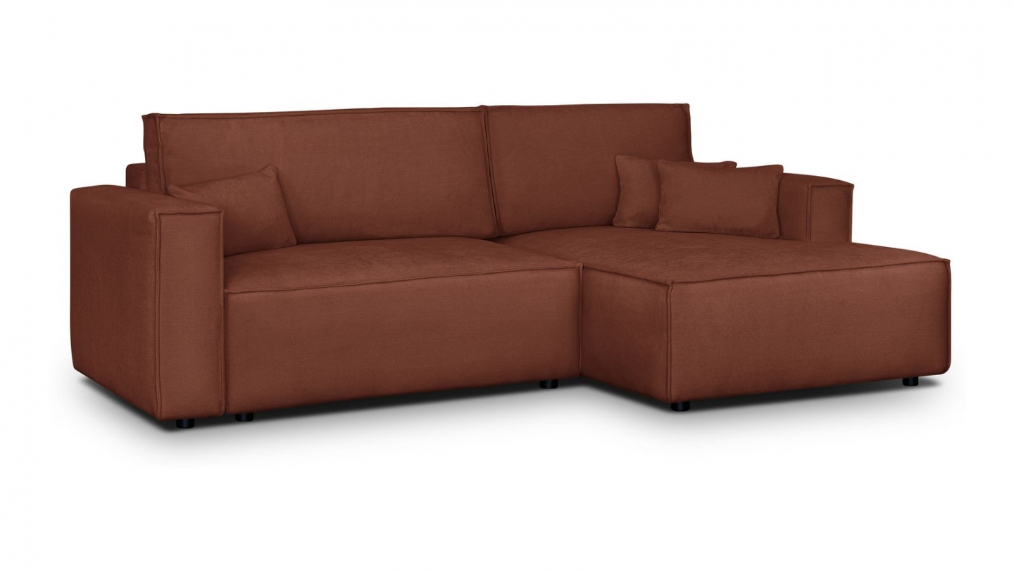 Canapé d'angle à droite convertible 3 places en tissu chenille rouille foncé - Asti Canapé d'angle à droite convertible 3 places en tissu chenille rouille foncé - Asti