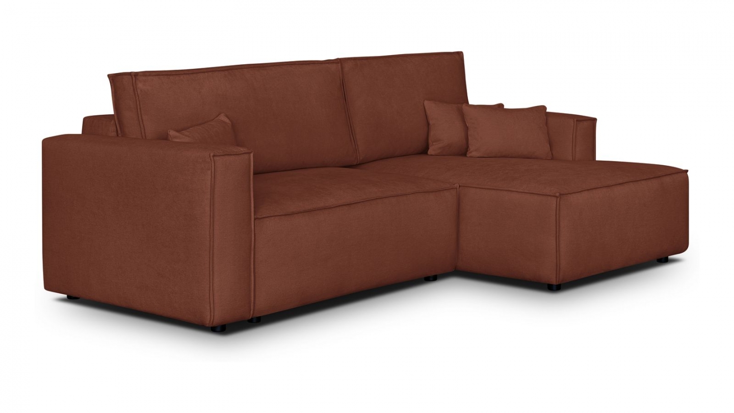 Canapé d'angle à droite convertible 3 places en tissu chenille rouille foncé - Asti Canapé d'angle à droite convertible 3 places en tissu chenille rouille foncé - Asti