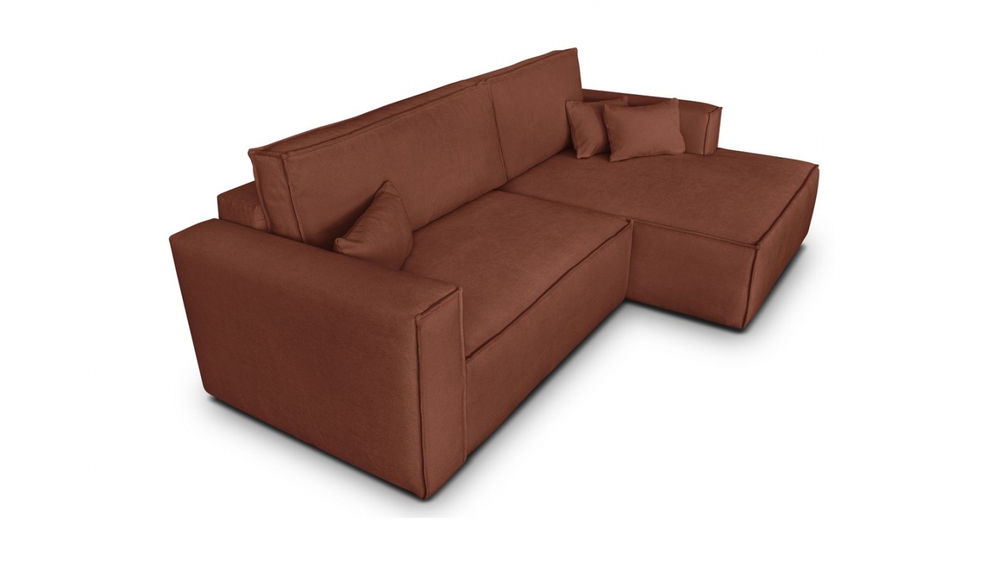 Canapé d'angle à droite convertible 3 places en tissu chenille rouille foncé - Asti Canapé d'angle à droite convertible 3 places en tissu chenille rouille foncé - Asti