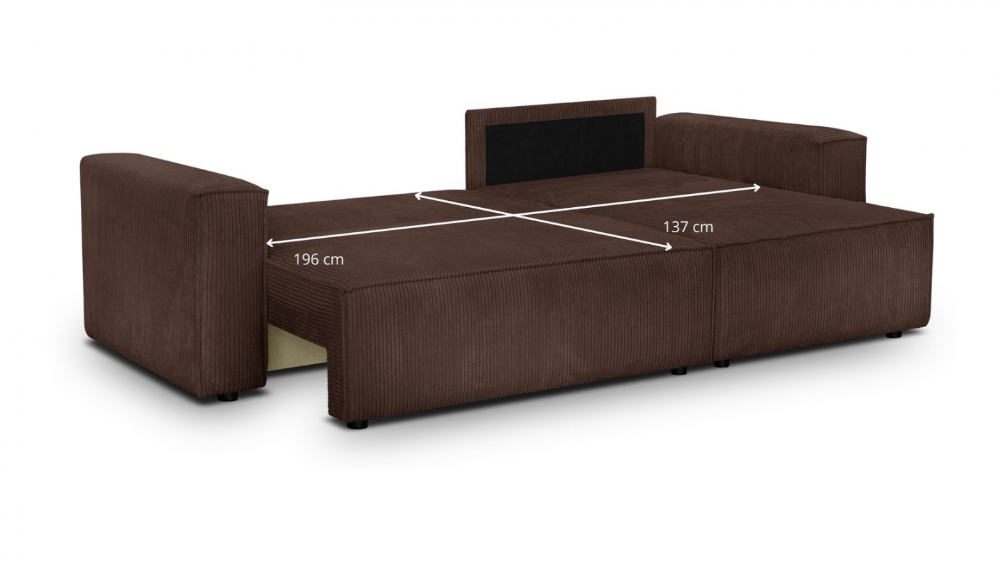 Canapé d'angle convertible réversible 4 places avec coffre de rangement en velours côtelé moka - Livia Canapé d'angle convertible réversible 4 places avec coffre de rangement en velours côtelé moka - Livia