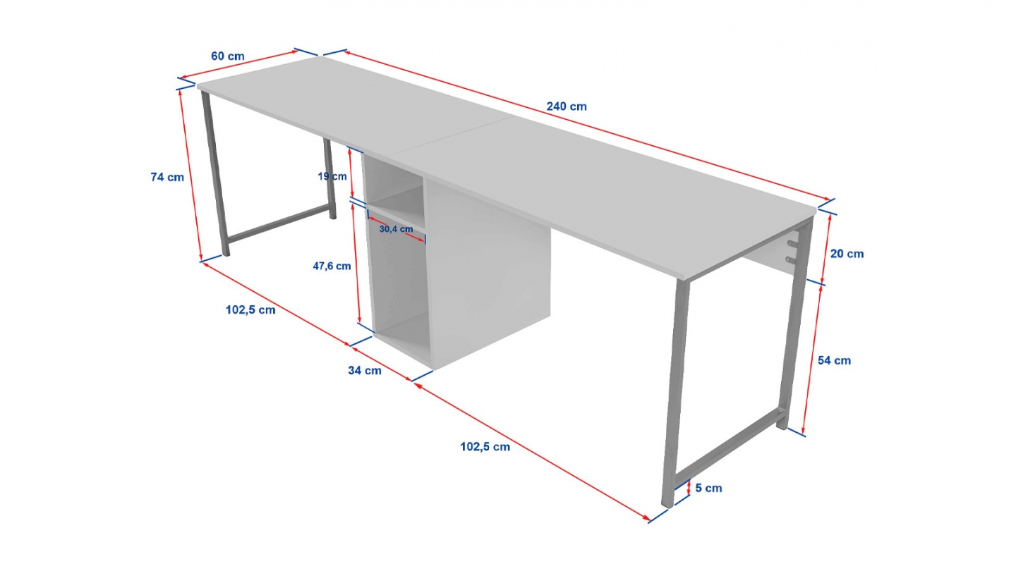 Bureau double avec rangement central blanc, piètement doré 240 cm - Orsa Bureau double avec rangement central blanc, piètement doré 240 cm - Orsa