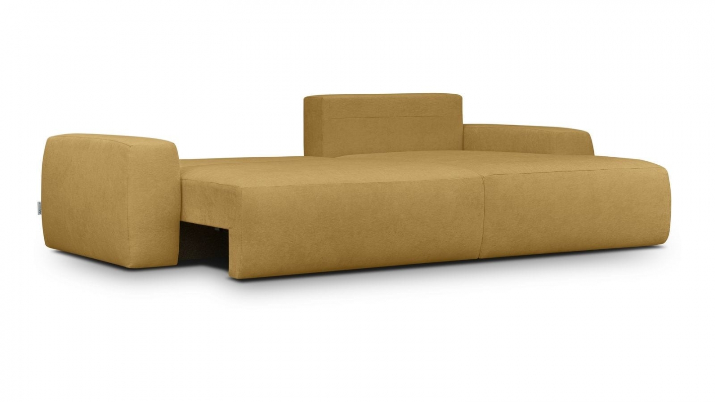 Canapé d'angle droit convertible 3 places en tissu chenille jaune moutarde - Sonny Canapé d'angle droit convertible 3 places en tissu chenille jaune moutarde - Sonny