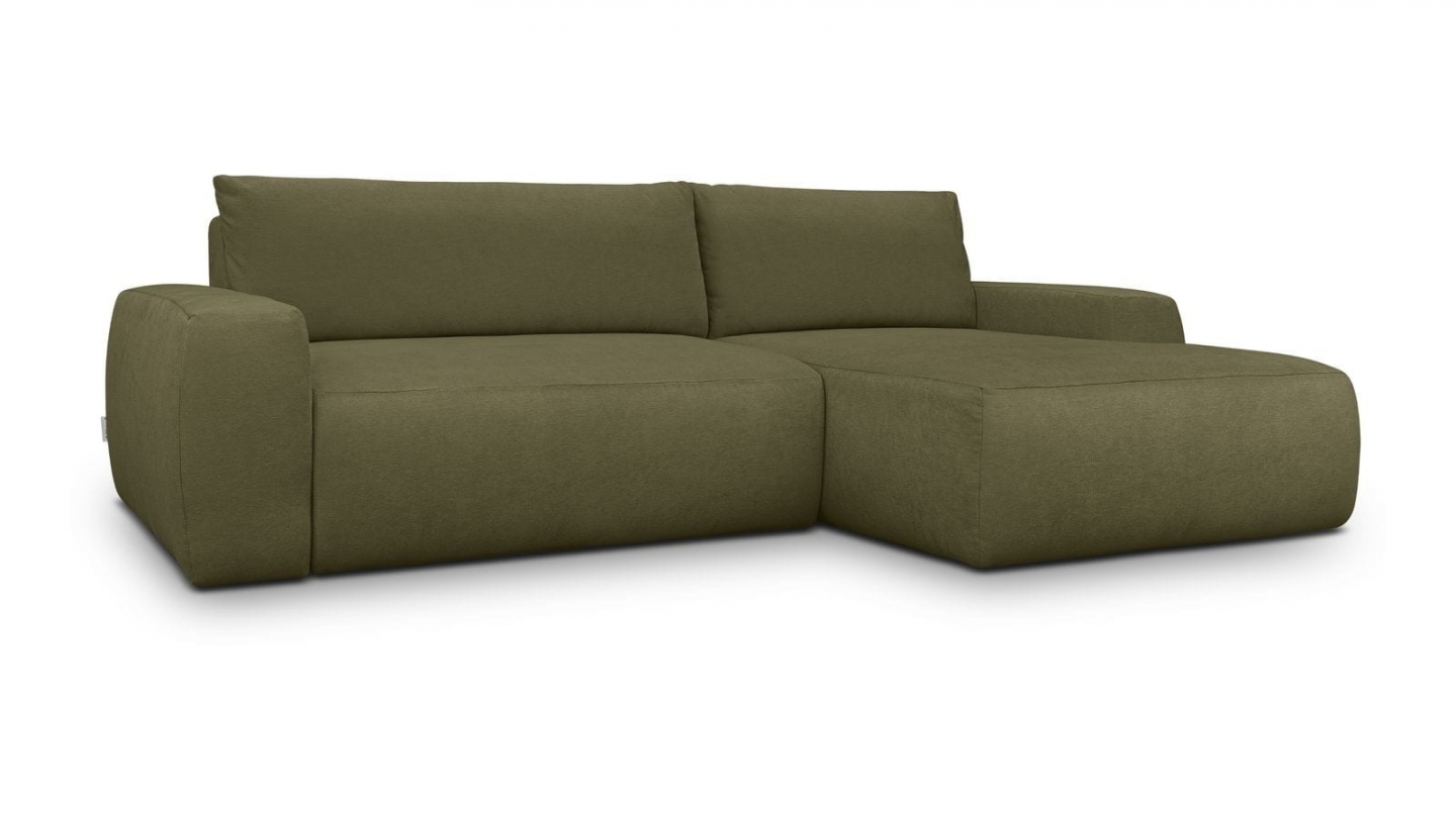 Canapé d'angle droit convertible 3 places en tissu chenille vert kaki - Sonny Canapé d'angle droit convertible 3 places en tissu chenille vert kaki - Sonny