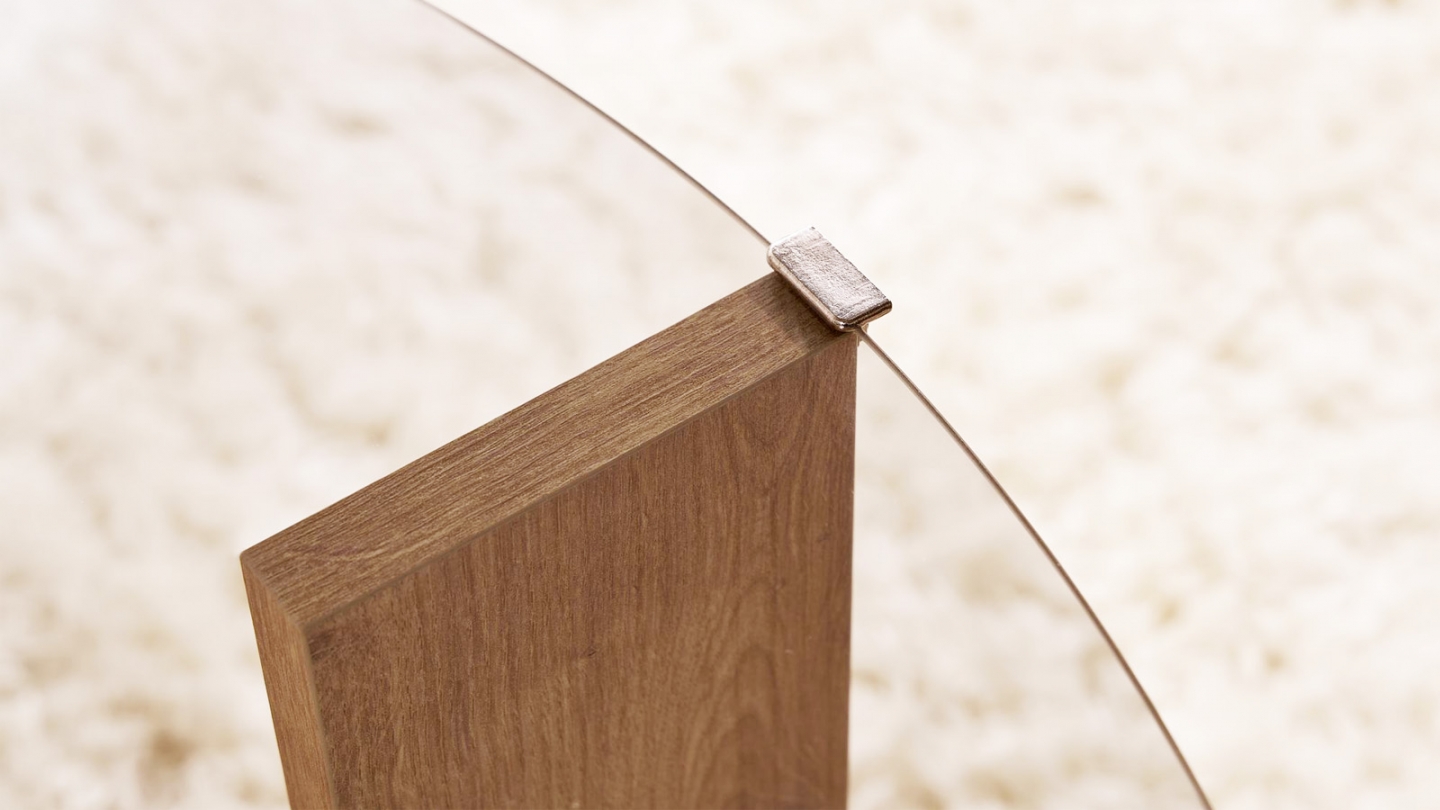 Table basse ronde effet Chêne et verre fumé Ø75 cm - Elora Table basse ronde effet Chêne et verre fumé Ø75 cm - Elora