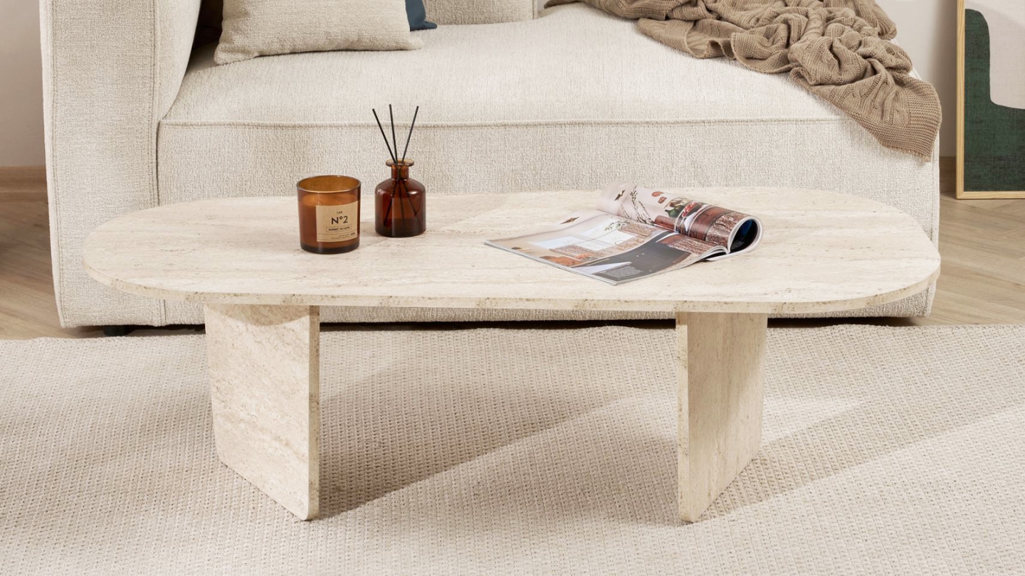 Table basse organique effet travertin 130 cm - Ceane Table basse organique effet travertin 130 cm - Ceane