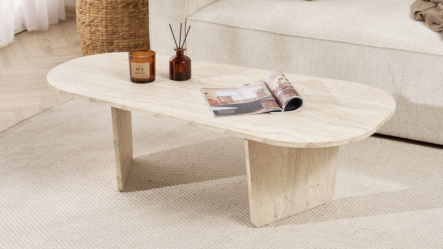 Table basse organique effet travertin 130 cm - Ceane Table basse organique effet travertin 130 cm - Ceane