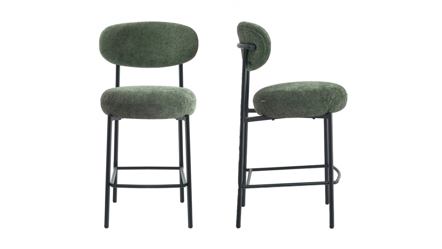 Lot de 2 tabourets de bar en tissu vert - Orla Lot de 2 tabourets de bar en tissu vert - Orla