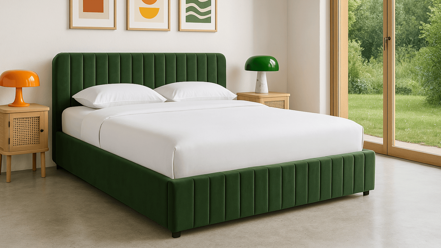 Ensemble Lit coffre adulte 140x190cm avec tête de lit en velours vert kaki - Ava + Matelas mémoire de forme - Memo HR Ensemble Lit coffre adulte 140x190cm avec tête de lit en velours vert kaki - Ava + Matelas mémoire de forme - Memo HR