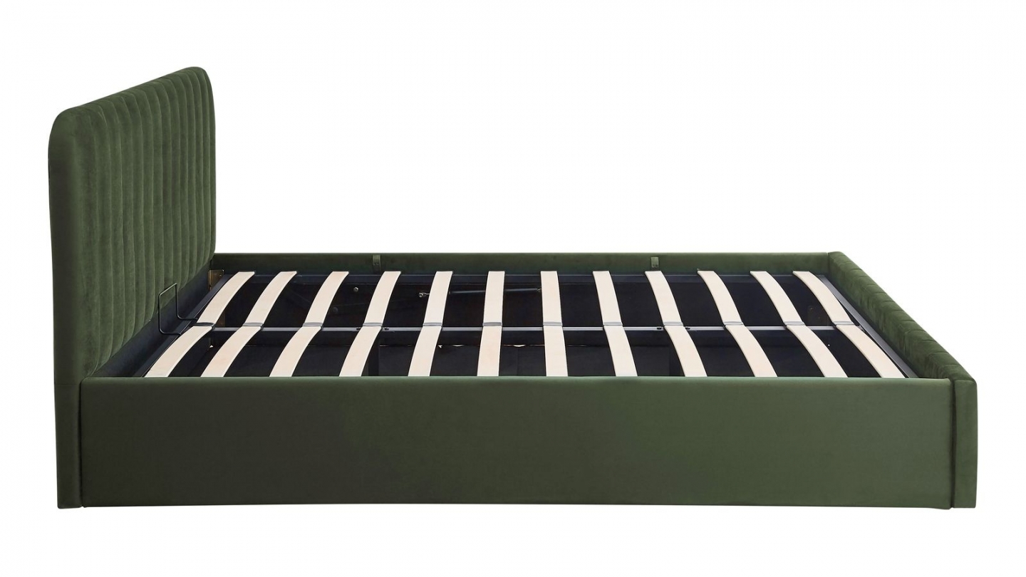 Ensemble Lit coffre adulte 140x190cm avec tête de lit en velours vert kaki - Ava + Matelas mémoire de forme - Memo HR Ensemble Lit coffre adulte 140x190cm avec tête de lit en velours vert kaki - Ava + Matelas mémoire de forme - Memo HR