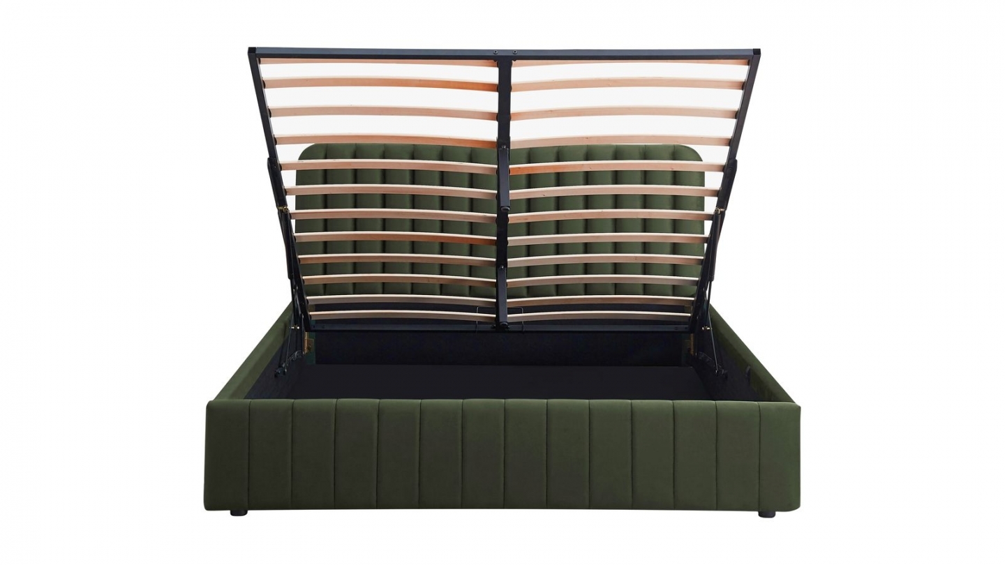 Ensemble Lit coffre adulte 140x190cm avec tête de lit en velours vert kaki - Ava + Matelas mémoire de forme - Memo HR Ensemble Lit coffre adulte 140x190cm avec tête de lit en velours vert kaki - Ava + Matelas mémoire de forme - Memo HR